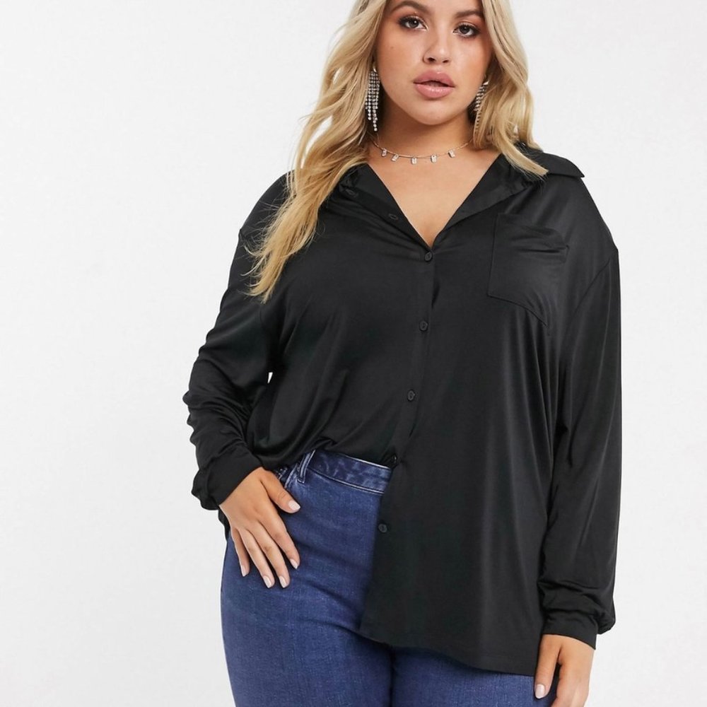 ASOS CURVE Black Oversized Button Down Shirt